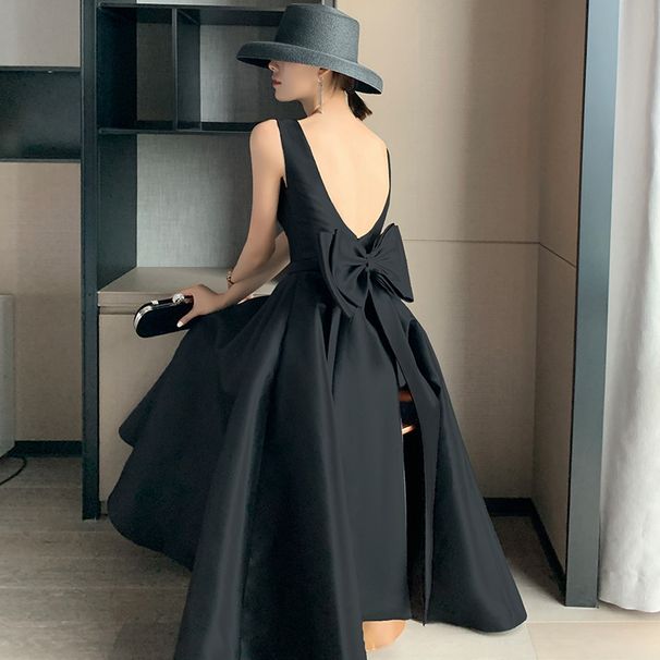 Women’s Clothing Evening Dress Celebrity Style Backless Bow Mid Length Host Adult Ceremony Birthday Party Princess Dress Toast Dress_ecoleips.com