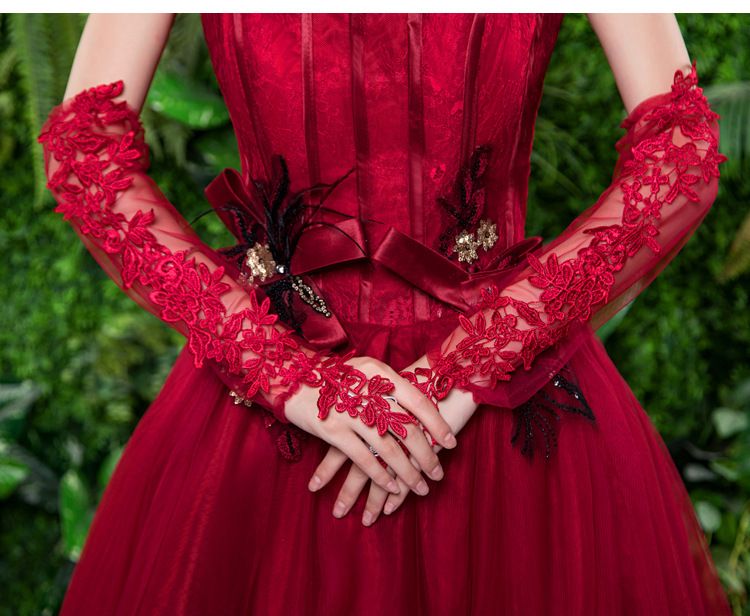 Women's Clothing Bride Black Lace Party Gloves Mesh Sleeves Wedding Dress Halloween Long Fingerless Over Elbow Transparent_ecoleips.com