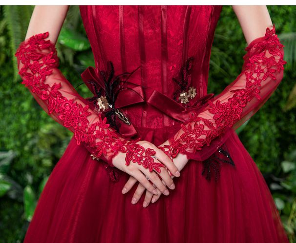 Women's Clothing Bride Black Lace Party Gloves Mesh Sleeves Wedding Dress Halloween Long Fingerless Over Elbow Transparent_ecoleips.com