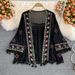 Women's Bohemian Artistic Retro Chiffon Cardigan Collarless Loose Lace Shirt Spring 2023 Free Shipping_ecoleips.com