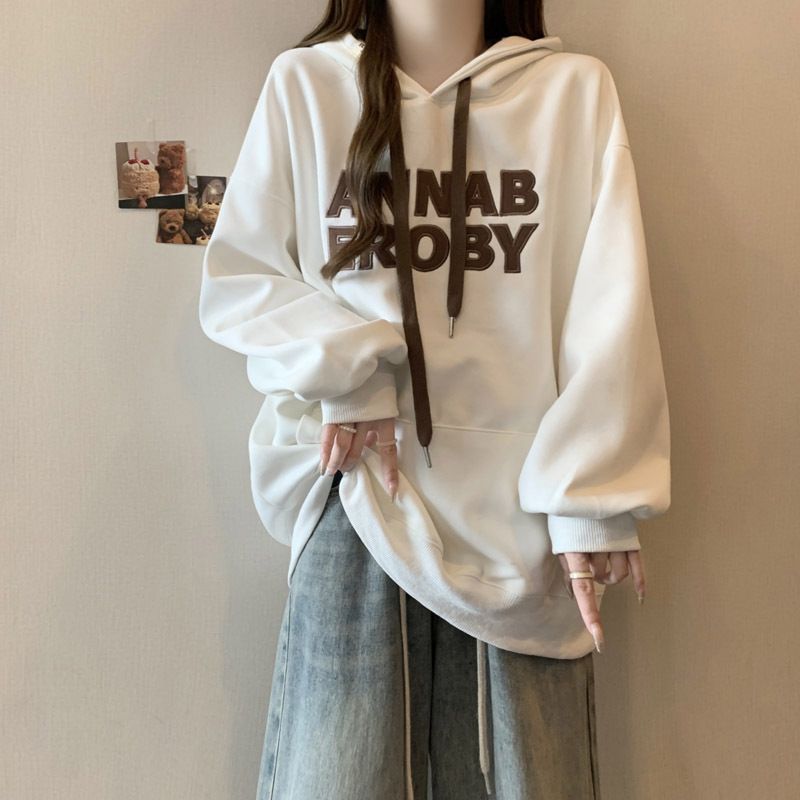 American-style Casual Sweatshirt For Women, Spring And Autumn Thin Korean Version, Loose Fit With Heavy Embroidery,_ecoleips.com