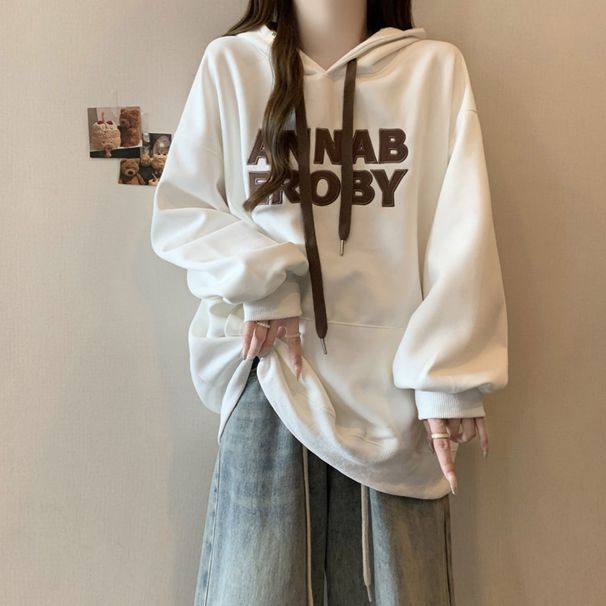 American-style Casual Sweatshirt For Women, Spring And Autumn Thin Korean Version, Loose Fit With Heavy Embroidery,_ecoleips.com
