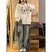 Retro Crew Neck Sweatshirt Fleece Lined Thick Long Sleeve Oversized for Women Men Casual Versatile Autumn Winter Wear_ecoleips.com