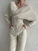 Women's Clothing Sexy Off Shoulder Bat Sleeves V Neck Fashionable Knitted Sweater Two Piece Fashion Suit_ecoleips.com