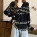 Women's Clothing Autumn New Fat MM Large Size New Casual Striped Knitted Suit Suspenders Cardigan Tops Female Two Piece Suit_ecoleips.com