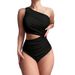 Women's Clothing Solid Color One Shoulder One Piece Swimsuit For Women Sexy Tight Swimsuit_ecoleips.com