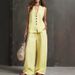 Women's Cotton Linen Two Piece Set Sleeveless Vest And Wide Leg Pants Casual Comfortable Spring Summer Autumn Outfit_ecoleips.com