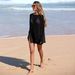 Sheer Lace-Knit Beach Cover-Up Off-Shoulder Dress Glitter Snowflake Embellished Sunshirt Breezy Swimwear 8 Colors S-XL_ecoleips.com