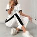 Women's Trendy Graphic Print Two-Piece Set – Summer Casual Short Sleeve Top & Shorts Outfit (White, S-XL, Comfortable Loungewear Matching Set)_ecoleips.com