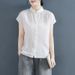 2025 Summer Polo Collar Design, Short Sleeved Women's Loose Fit, Small Fly Sleeves, Cotton And Shirt, Plus Size Linen Top_ecoleips.com