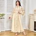 Women's Clothing Modest Evening Dress Sequin Pendant Dubai Abaya Dress – Elegant Beaded Evening Gown With Long Sleeves (Apricot/Blue/Black)_ecoleips.com