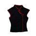 Chinese Style Spicy Short Sleeve Top for Women Retro Color Block Stand Collar Fold Button Cheongsam Black Red Summer Everyday Wear_ecoleips.com