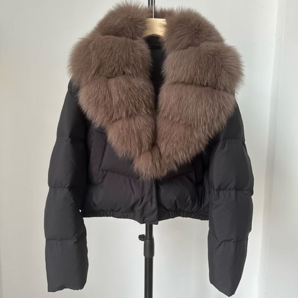 Women's Fashionable Winter Jacket Short Down Coat With Real Fox Fur Collar S/M Stylish Warm Oversized Puffer Casual Winter Outerwear_ecoleips.com
