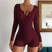 Women's Long Sleeve Shorts Jumpsuit, Solid Color Yoga Romper For Fitness, Dance, And Casual Wear_ecoleips.com