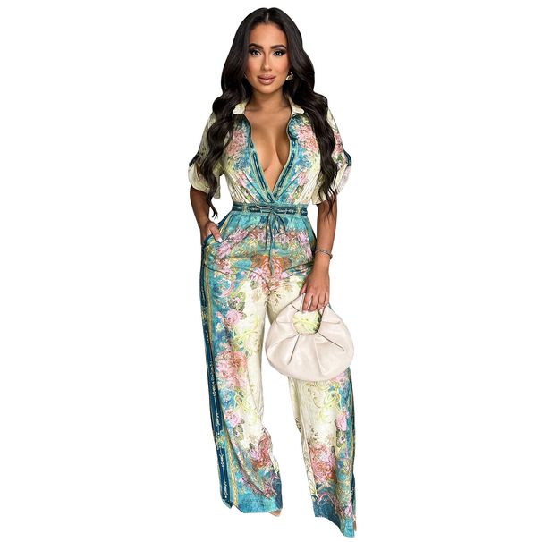 Women's Clothing New Sexy V Neck Retro Printed Jumpsuit For Women_ecoleips.com