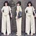 Women's Clothing American Style Fashion Women's Two Piece Suit V Neck Embroidered Top Side Stripes High Waisted Wide Leg Pants Relaxed Fit_ecoleips.com