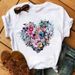 Wholesale Cross-border Clothing, Loose Plus-size Women's Floral Heart-patterned Short-sleeve T-shirts_ecoleips.com