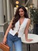 HH Women Elegant Lace Up V-Neck Waistcoat Sleeveless Tie Front Slim Vest Casual Office Wear Retro Y2K Street Fashion Chic Top_ecoleips.com