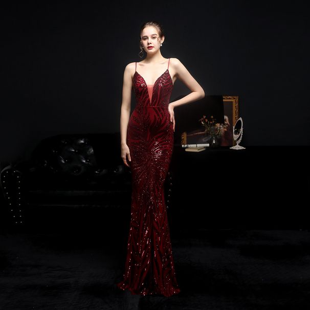 Women's Clothing New Sequined Fishtail Long Dress Performance Internet Celebrity Event Banquet Car Model Etiquette Evening Dress_ecoleips.com