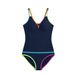 2026 Women's One Piece Swimsuit V Neck Color Blocking Slimming Fit European American Style Cross Border Swimwear_ecoleips.com