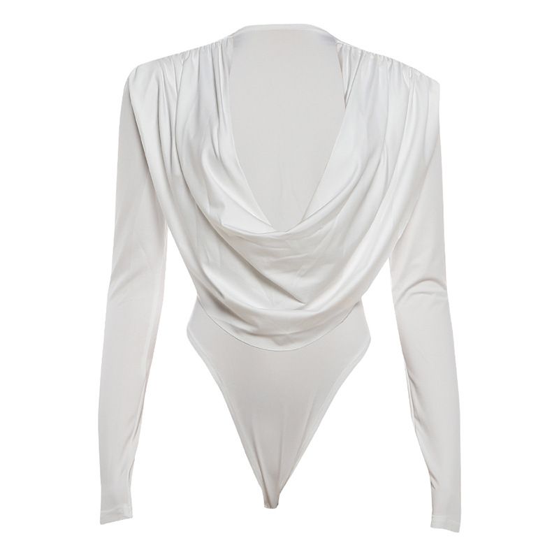 Women's Sexy Solid Color Duffle Collar Bodysuit Long Sleeve Tight Fit Autumn Winter New Clothing_ecoleips.com