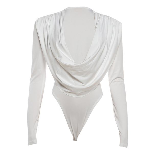 Women's Sexy Solid Color Duffle Collar Bodysuit Long Sleeve Tight Fit Autumn Winter New Clothing_ecoleips.com