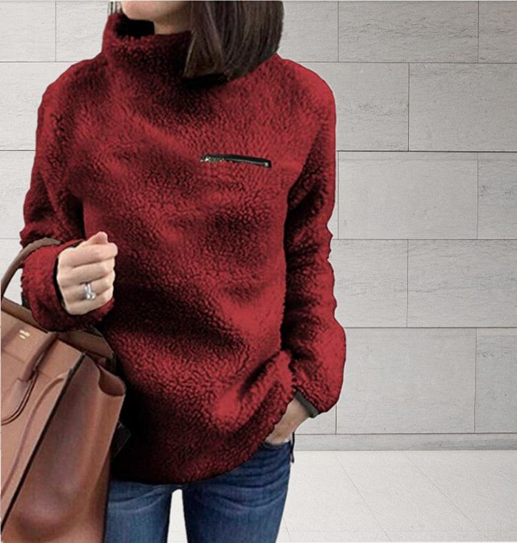 Women's Zip Neck Long Sleeve Pullover Sweater – Fall Fashion Essential In Stretch Cotton_ecoleips.com