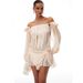 Solid Color Slim Short Dress One Shoulder Neckline Backless Ruffled Flare Sleeves Ruched Elegant Dress For Women Dating Party_ecoleips.com
