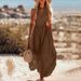 Elegant V-Neck Sleeveless Midi Dress - Solid Color Casual Summer Dress For Women, Comfortable Stretch Polyester_ecoleips.com