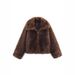 Faux Fur Jacket Women's Fashion Fall Coat Streetwear Stylish Polyester Outerwear Casual Blazer Brown S M L_ecoleips.com