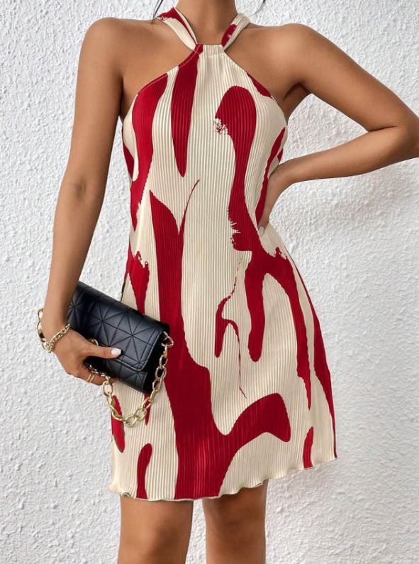 Women's Clothing Dress Women's New Fashion Casual Printing High End Halter Neck Women's Short Skirt_ecoleips.com