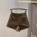 High Waisted Leopard Print Denim Shorts for Women American Style Two Button Wide Leg A-Line Slimming Hot Pants Summer 2023_ecoleips.com