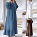 2024 Muslim Women's Robe Spring And Autumn New Fashion Bubble Sleeve Pocket Hem Ruffled Dress_ecoleips.com