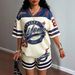 Trendy Letter Graphic V-Neck Short Sleeve And Shorts Lounge Set For Women, Casual Two-Piece Outfit_ecoleips.com