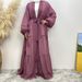 Arab Turkish Middle Eastern Fashion Elegant Solid Color Beaded Muslim Tie-Up Chiffon Cardigan Robe 1964_ecoleips.com