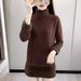 "High-Neck Thermal Dress – Fleece-Lined Knit Sweater Tunic (Black/Beige/Khaki)"_ecoleips.com