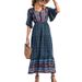 Summer New Hot-Selling Cross-Border Women's Bohemian Beach Vacation Flared Long Dress_ecoleips.com