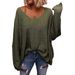 "Women's V-Neck Oversized Sweater - Long Sleeve Loose Knit Pullover In 10 Colors (XS-XXL, White/Apricot/Army Green/Sea Blue)"_ecoleips.com