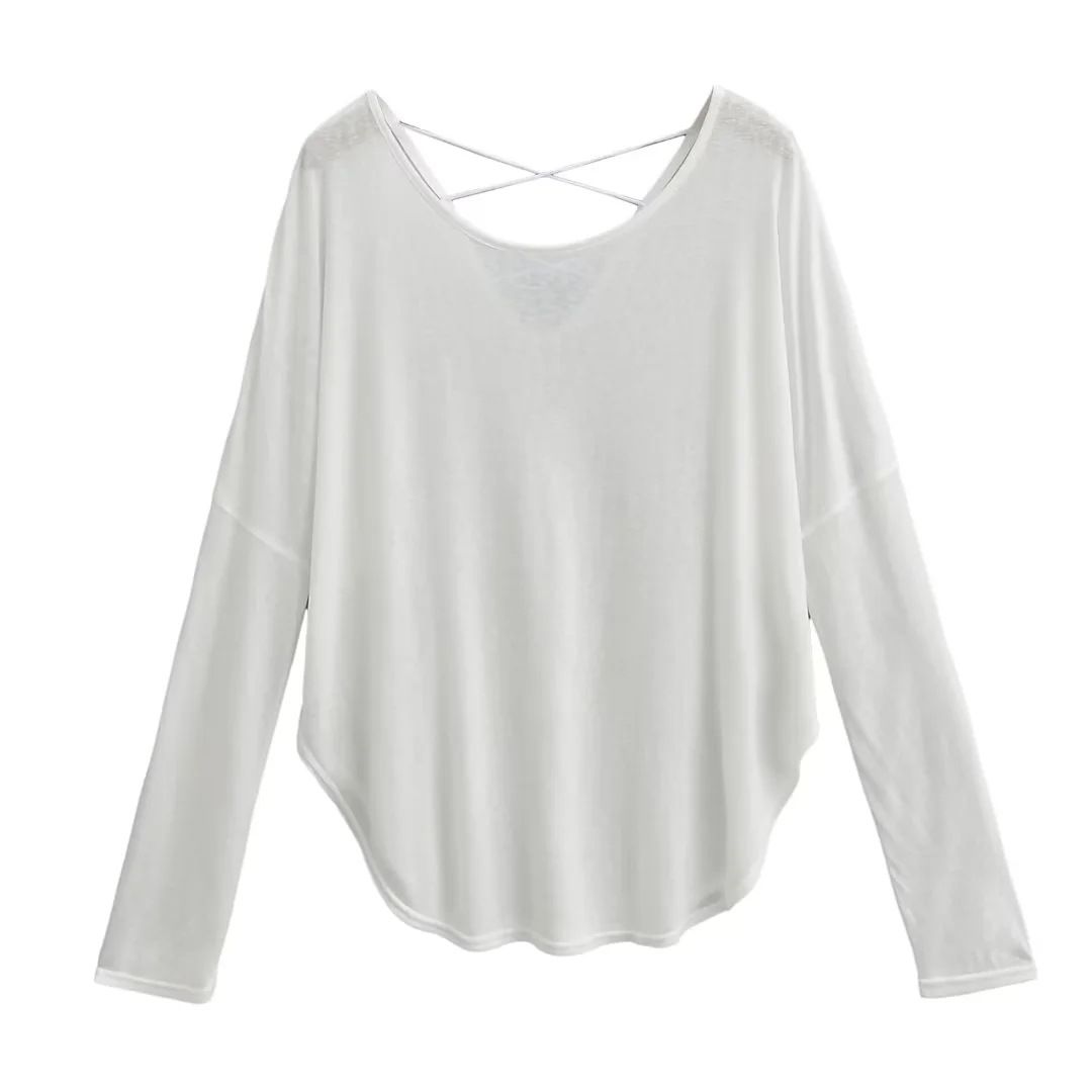 Jazz Dance Loose And Thin Blouse Long-sleeved T-shirt Lazy Wind Back Hollow Sunscreen Bottoming Shirt Women's Inner Top_ecoleips.com