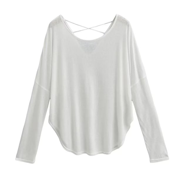 Jazz Dance Loose And Thin Blouse Long-sleeved T-shirt Lazy Wind Back Hollow Sunscreen Bottoming Shirt Women's Inner Top_ecoleips.com