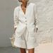 Women's Casual Linen Faux Cotton Suit Two Piece Set Loose Fit with Commuter Pockets_ecoleips.com