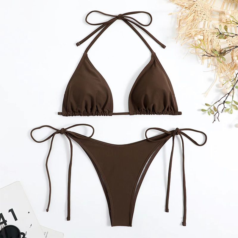 Women's Clothing Women's Style Solid Color Two Piece Swimsuit Sexy Push-Up Deep V Bikini Tight Fitting High End_ecoleips.com