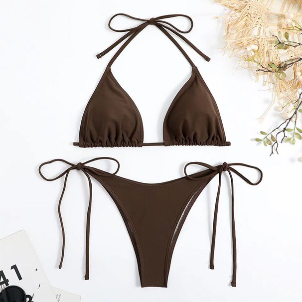 Women's Clothing Women's Style Solid Color Two Piece Swimsuit Sexy Push-Up Deep V Bikini Tight Fitting High End_ecoleips.com