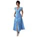 Voya Recommend! Women's Elegant And Simple Women's Embroidered Dress With Eyelets, Summer Short Sleeved Long Skirt_ecoleips.com