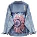Women's Distressed Denim Jacket, Casual Loose Fit Ripped Jean Coat, Long Sleeve Button Down Trucker Jacket, Daily Streetwear Outwear For Spring Autumn_ecoleips.com