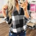 Women's Clothing New Spring And Autumn Shirt Plaid Print V Neck Long Sleeved Top T Shirt_ecoleips.com