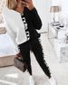 Women's yarn-dyed ribbon splicing long sleeve T-shirt pencil pants casual suit_ecoleips.com
