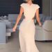 Women's Clothing Elegant V Neck Sleeveless Slit Hollow Waist Slim Dress Evening Dress_ecoleips.com