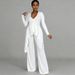 Women's V-Neck Ribbed Two-Piece Set Casual Long Sleeve Top Irregular Hem Pants White Greyish Black Orange Apricot Pink S XXL_ecoleips.com