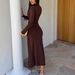 Women Elegant Slim Waist Fitted Dress High Neck Long Sleeve Solid Party Office Casual Daily Dress For Ladies_ecoleips.com